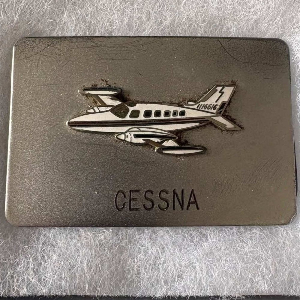 Vintage Cessna Airplane Belt Buckle Silver Tone Metal Aviation Pilot Accessory